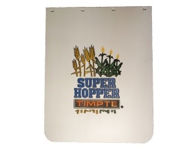 MUD FLAP 24" X 30" WHITE PLASTIC W/ SUPER HOPPER LOGO